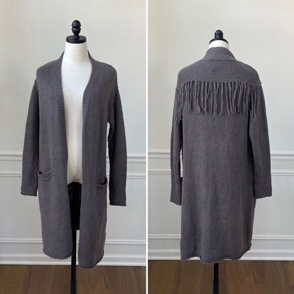 NWT Velvet by Graham and Spencer Mocha Fringe Long Cardigan M - Picture 1 of 6